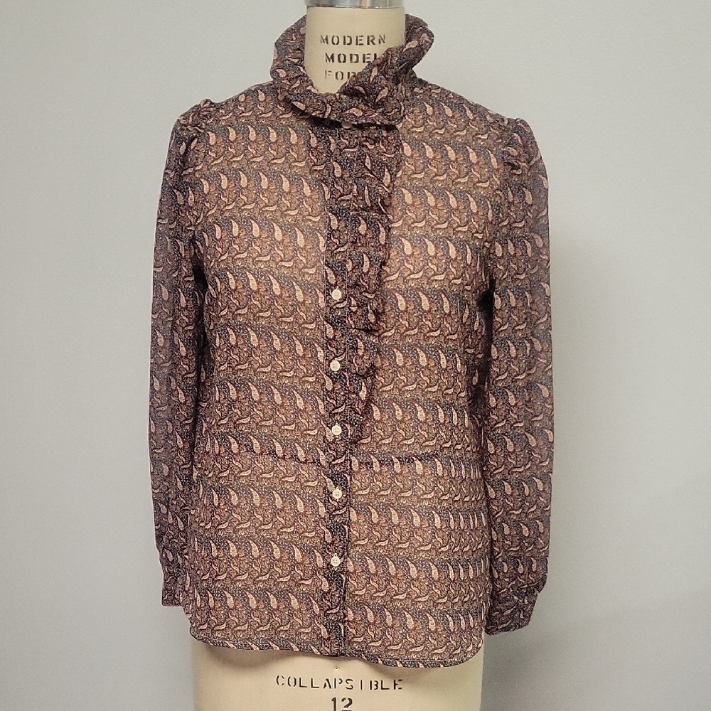 Banana Republic Brown Paisley Patterned Ruffle Blouse, Size M